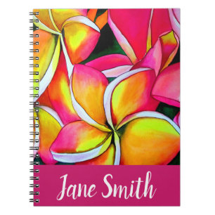 Pink neon Frangipani Plumeria Beach art Notebook