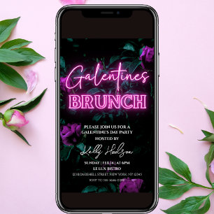 Pink Neon Galentine's Brunch Invitation 