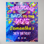 Pink Neon Glow Back To The 90s Birthday Welcome Poster<br><div class="desc">Transport your guests back to the vibrant era of the 1990s with our Neon Glow Birthday Party design as it captures the essence of the '90s with their bold and vivid neon colors, reminiscent of the iconic neon signs and fashions of the time. The fluorescent pinks, electric blues, and neon...</div>