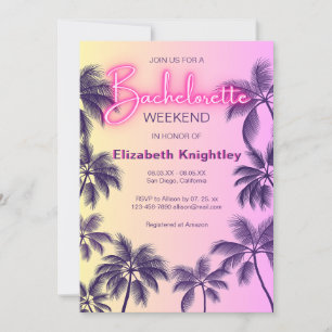 Pink Neon Glow Sign Beach Bachelorette Itinerary Invitation