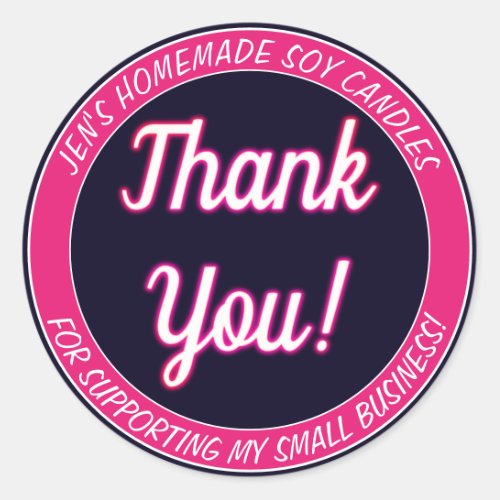 Pink Neon Glow Thank You Business Labels Dark Blue