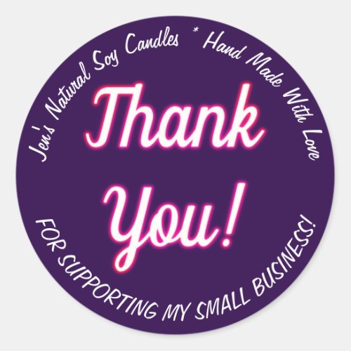 Pink Neon Glow Thank You Business Labels Purple