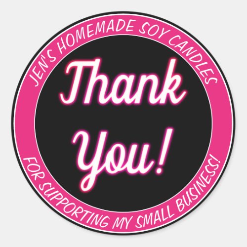 Pink Neon Glowing Thank You Business Labels Black
