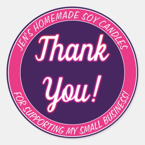 Pink Neon Glowing Thank You Business Labels Purple