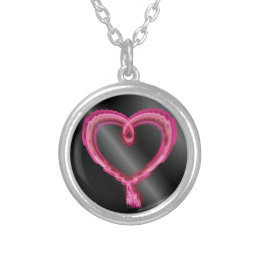 Pink Neon Heart Silver Plated Necklace