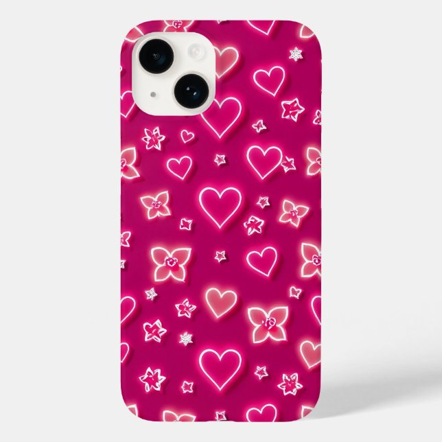 Pink Neon Hearts and Stars iPhone Case (Back)