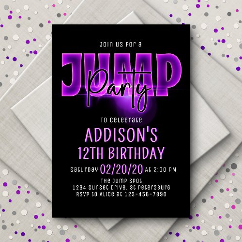 Pink Neon Jump Party Birthday Invitation