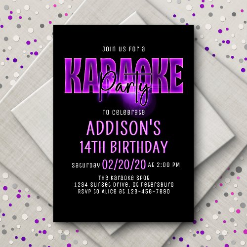 Pink Neon Karaoke Birthday Invitation