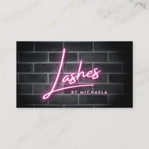 Pink Neon Lashes Sign On Brick Wall Business Card