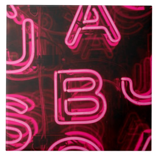 Pink Neon Letters Ceramic Tile