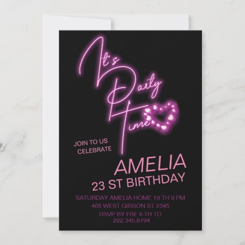 Pink Neon Light Birthday Invitation