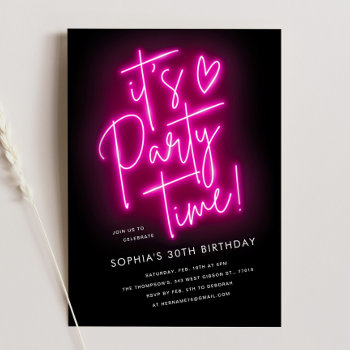 Pink Neon Light Birthday Invite For Women  Girls by UniqueInvites at Zazzle