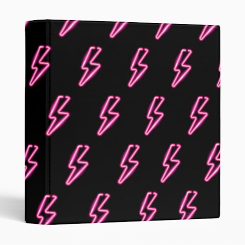 Pink Neon Lightning Bolt Pattern 3 Ring Binder