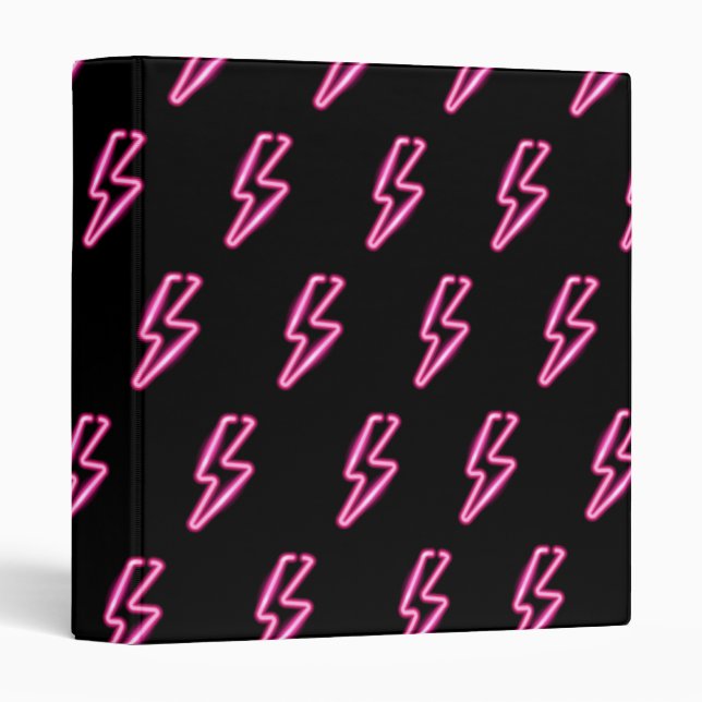 Pink Neon Lightning Bolt Pattern 3 Ring Binder (Front/Spine)