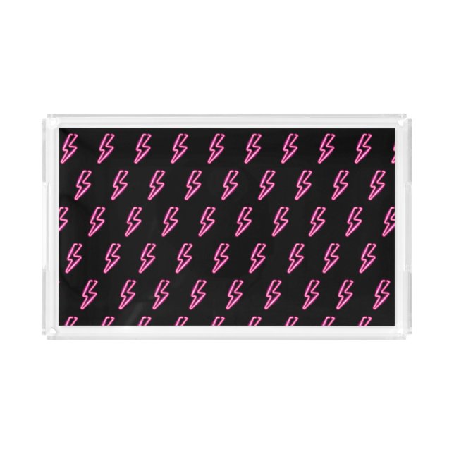 Pink Neon Lightning Bolt Pattern Acrylic Tray (Front)