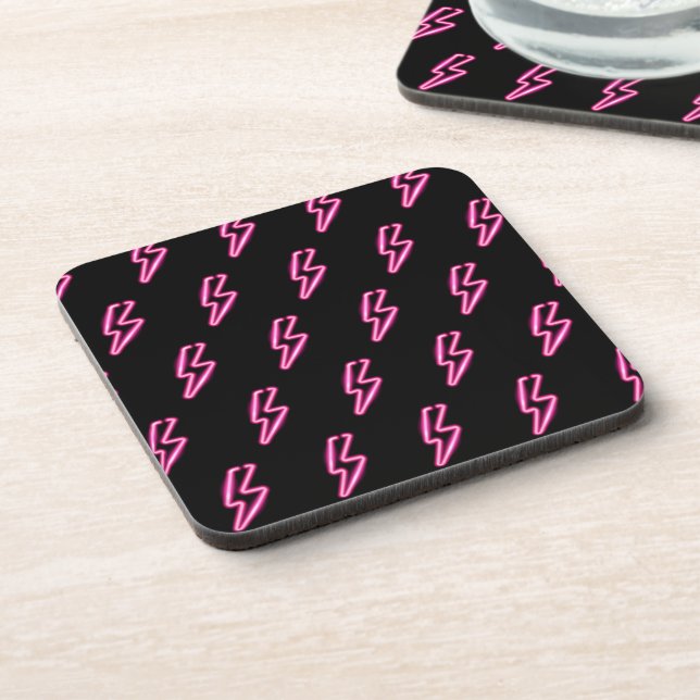 Pink Neon Lightning Bolt Pattern Beverage Coaster (Left Side)