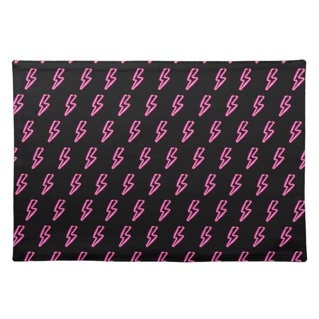 Pink Neon Lightning Bolt Pattern Cloth Placemat (Front)