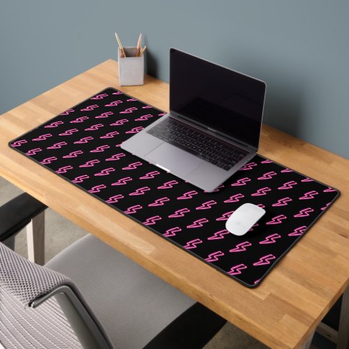 Pink Neon Lightning Bolt Pattern Desk Mat