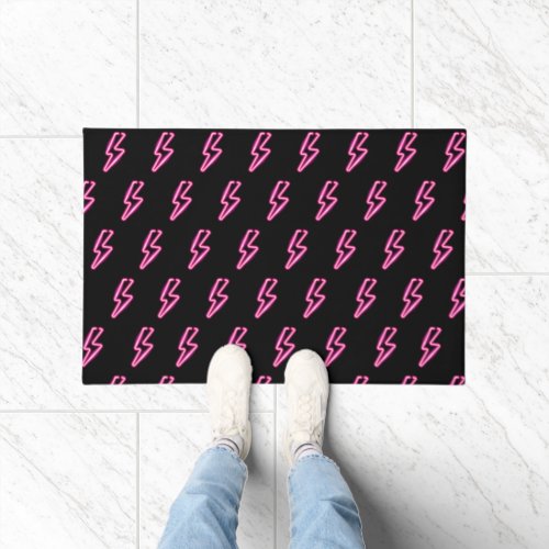 Pink Neon Lightning Bolt Pattern Doormat