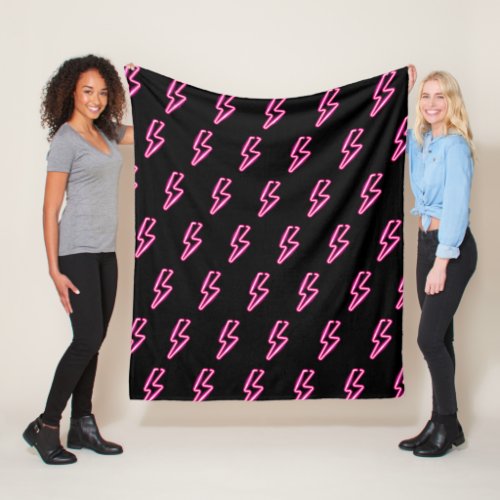 Pink Neon Lightning Bolt Pattern Fleece Blanket