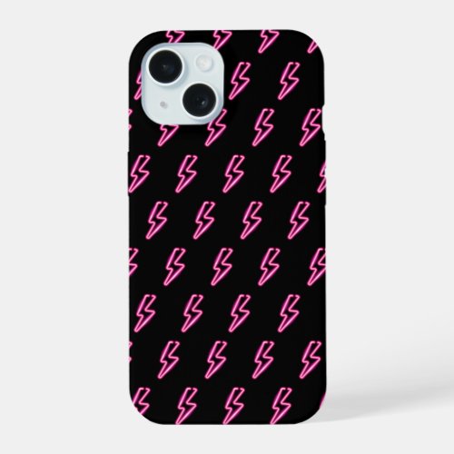 Pink Neon Lightning Bolt Pattern iPhone 15 Case