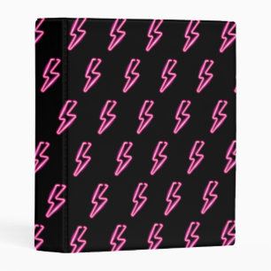 Pink Neon Lightning Bolt Pattern Mini Binder