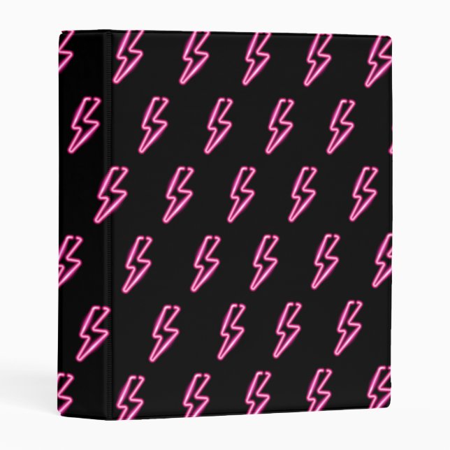 Pink Neon Lightning Bolt Pattern Mini Binder (Front/Spine)