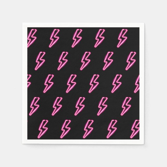 Pink Neon Lightning Bolt Pattern Napkins (Front)