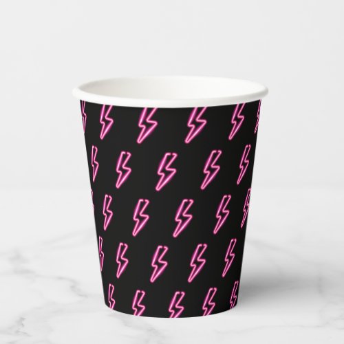 Pink Neon Lightning Bolt Pattern Paper Cups