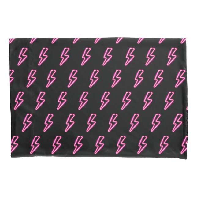 Pink Neon Lightning Bolt Pattern Pillow Case (Front-Left)