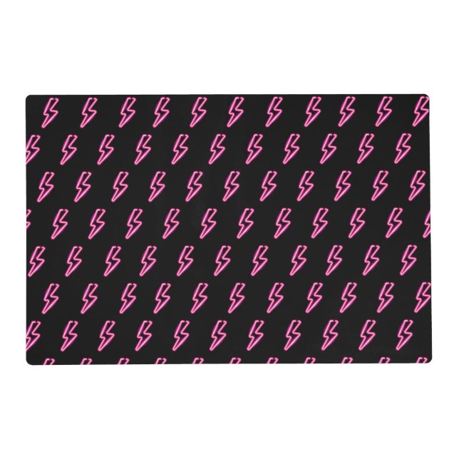 Pink Neon Lightning Bolt Pattern Placemat (Front)