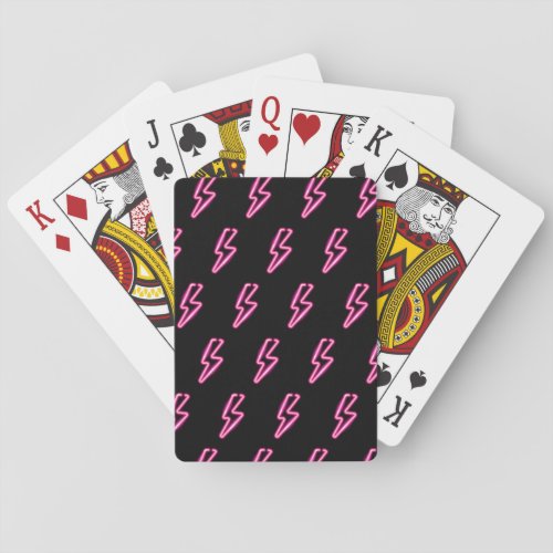 Pink Neon Lightning Bolt Pattern Playing Cards