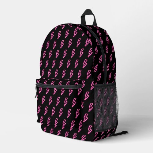 Pink Neon Lightning Bolt Pattern Printed Backpack