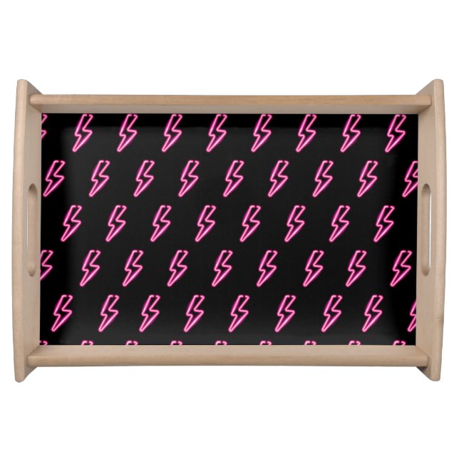 Pink Neon Lightning Bolt Pattern Serving Tray (Front)