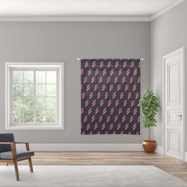 Pink Neon Lightning Bolt Pattern Sheer Curtains (Wide)