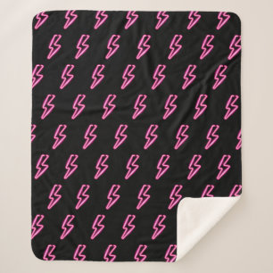 Pink Neon Lightning Bolt Pattern Sherpa Blanket