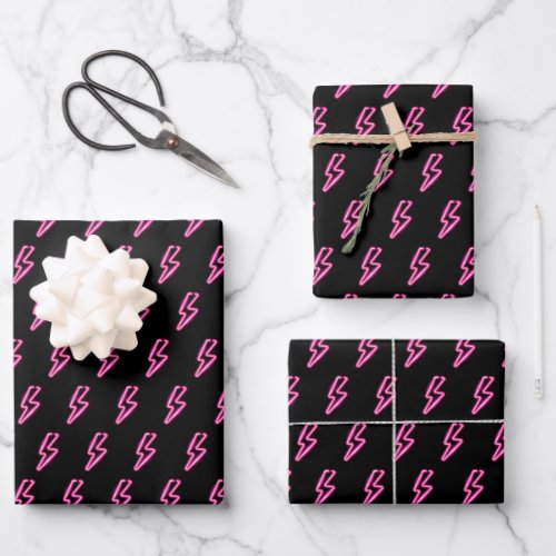 Pink Neon Lightning Bolt Pattern Wrapping Paper Sheets