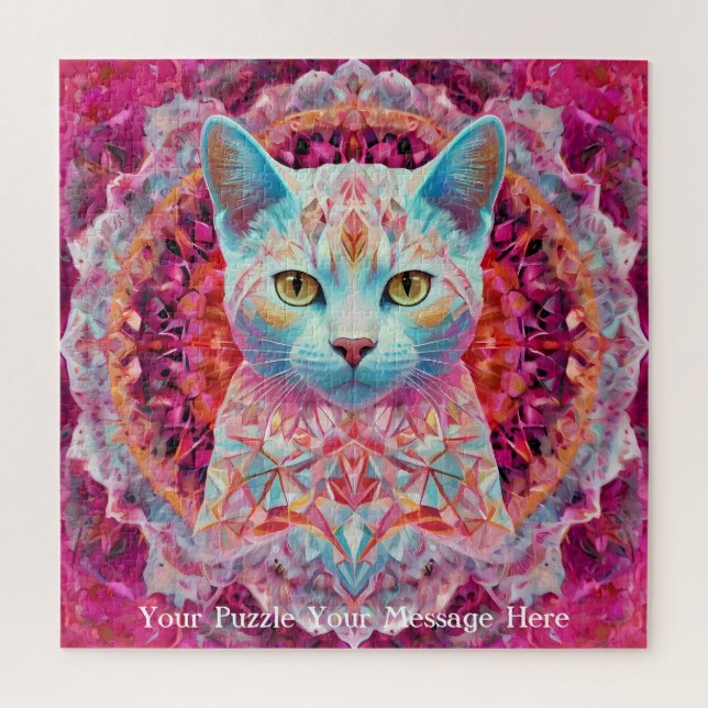 Pink Neon Mandala Cat Jigsaw Puzzle (Vertical)