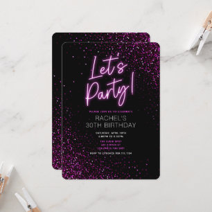 Pink Neon Modern Birthday Party Invitation
