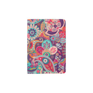 Pink neon Paisley floral pattern Passport Holder