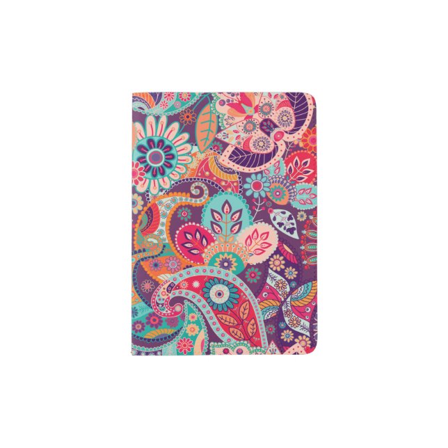 Pink neon Paisley floral pattern Passport Holder (Front)