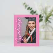 Pink Neon Photo High School Cheap Graduation Card (Standing Front)