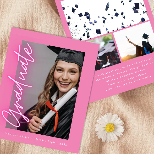 Pink Neon Photo High School Cheap Graduation Card | Zazzle