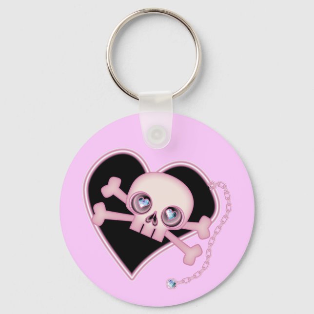 Pink Neon Skull Keychain (Front)