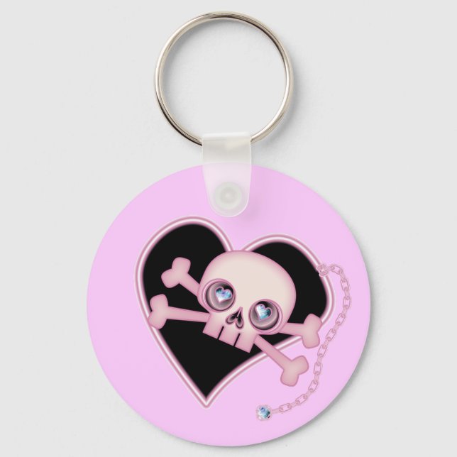 Pink Neon Skull Keychain (Front)