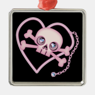 Pink Neon Skull Metal Ornament