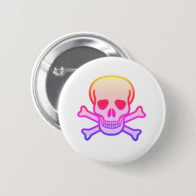 Pink Neon Skull white button (Front & Back)