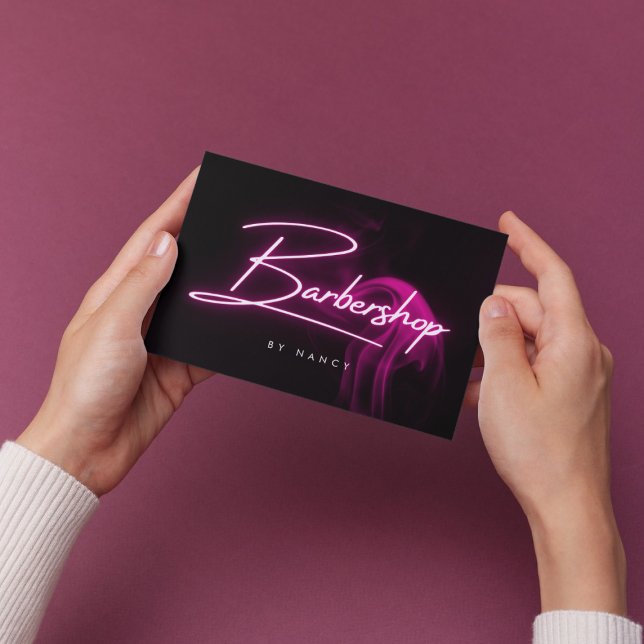 Pink Neon Smoke Barbershop Handwritten Script  Business Card (Creator Uploaded)