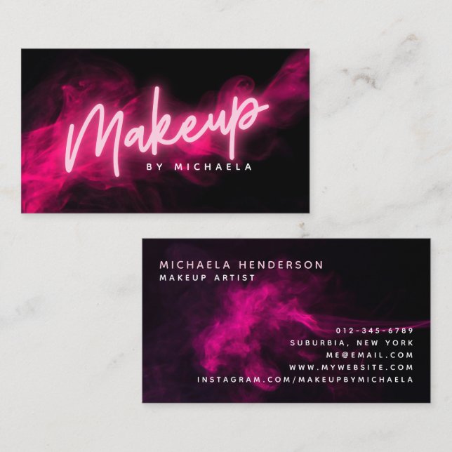 Pink Neon & Smoke Makeup Artist Business Card (Front/Back)