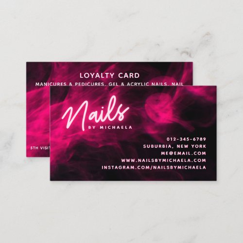 Pink Neon  Smoke Nail Salon Loyalty Card